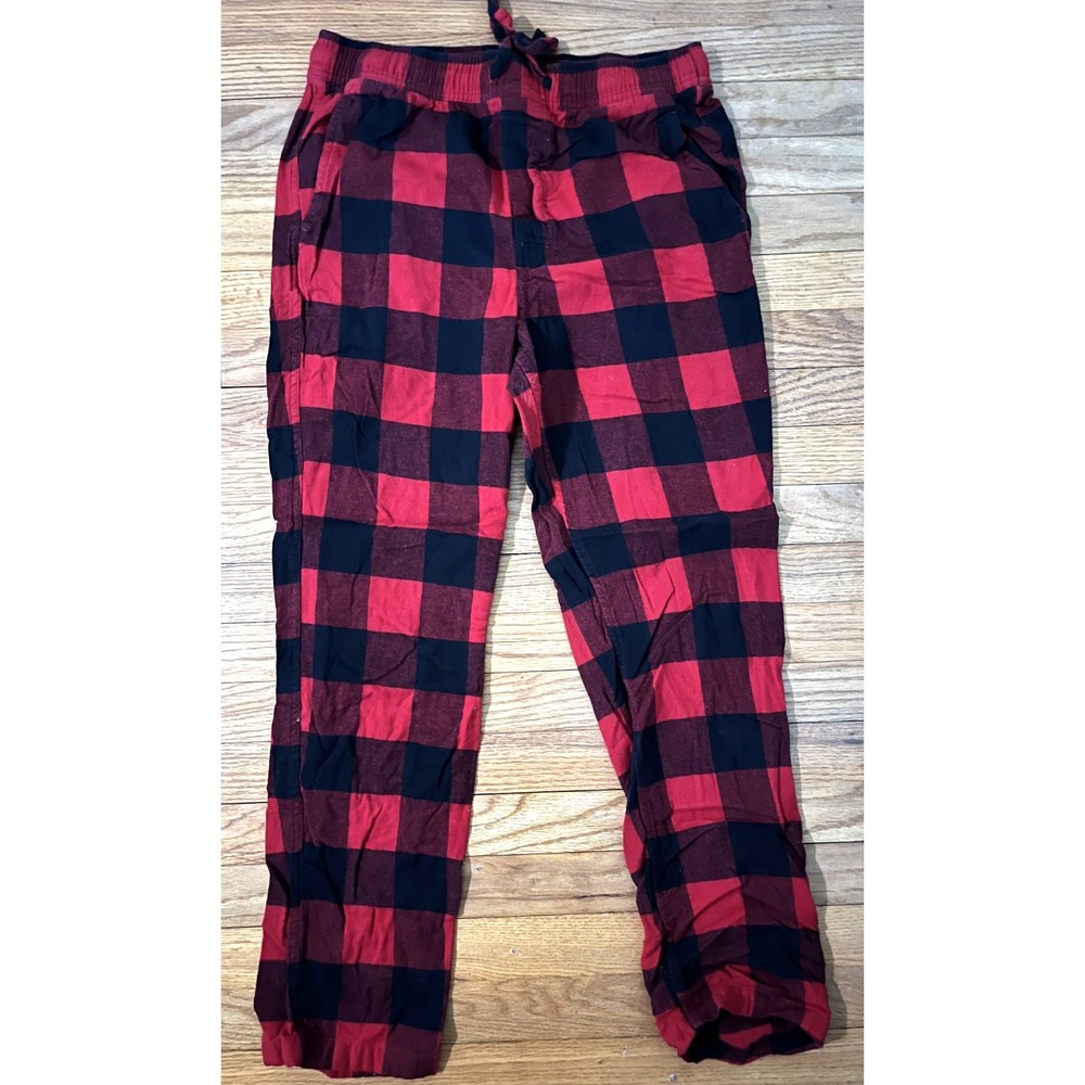 J Crew 100% Cotton Pull On Red Black Tartan Plaid Flannel Pajama Pants Women M